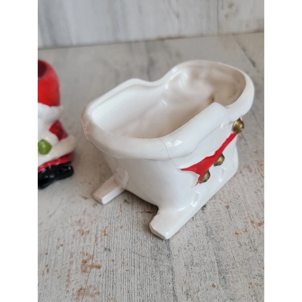 Vintage AS IS Santa Claus sled mini ceramic Xmas candle holder home decor